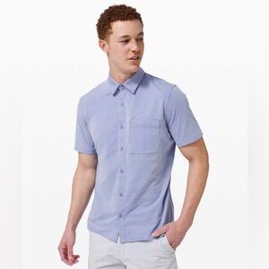 Lululemon Commission Short Sleeve Shirt Harbor Blue White Men’s Button Up